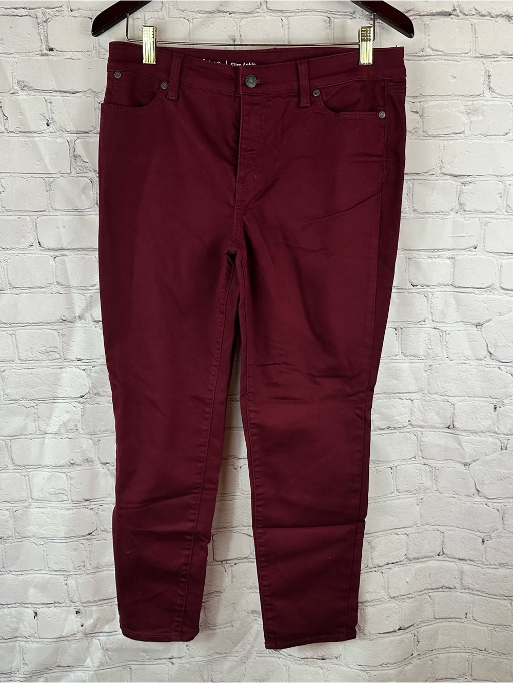 Talbots Flawless Slim Ankle chino Jeans Deep Berry petite 10p minimalist autumn
